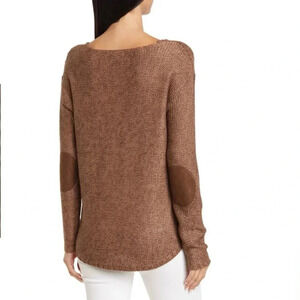 RDI V-Neck Faux Suede Elbow  Patch Sweater